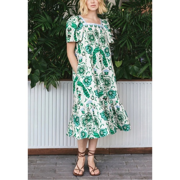 NWOT Cara Cara Midi Floral Linen Chani Short-Sleeve Dress - Picture 1 of 7